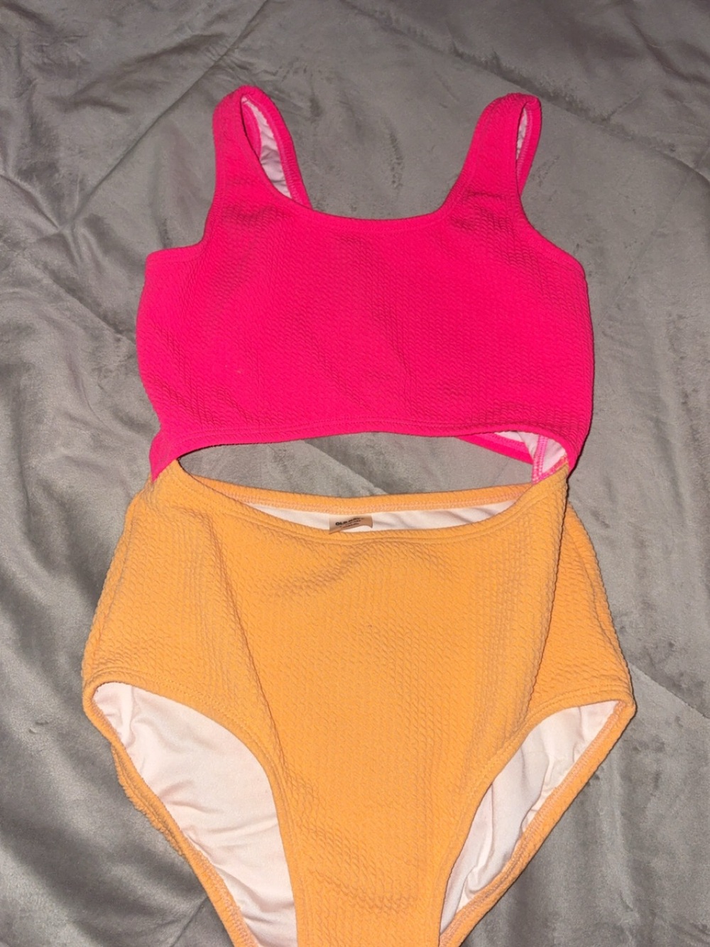 Old Navy Kids Two-Tone One-Piece Swimsuit in Hot Pink and Orange